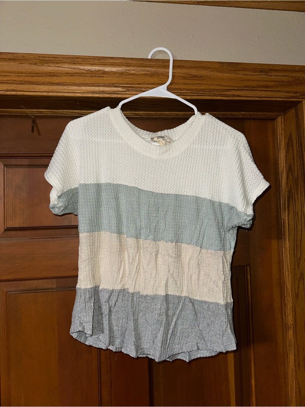Blu Pepper Short-Sleeve Striped Knit Top in White, Light Blue, Cream, Gray